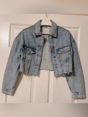 Garage Women's Light Blue Cropped Raw Hem Denim Jacket 100% Cotton Size XS
